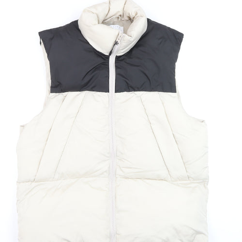 ASOS DESIGN Men’s Ivory Puffer Waistcoat L 42in Full Zip Quilted Vest