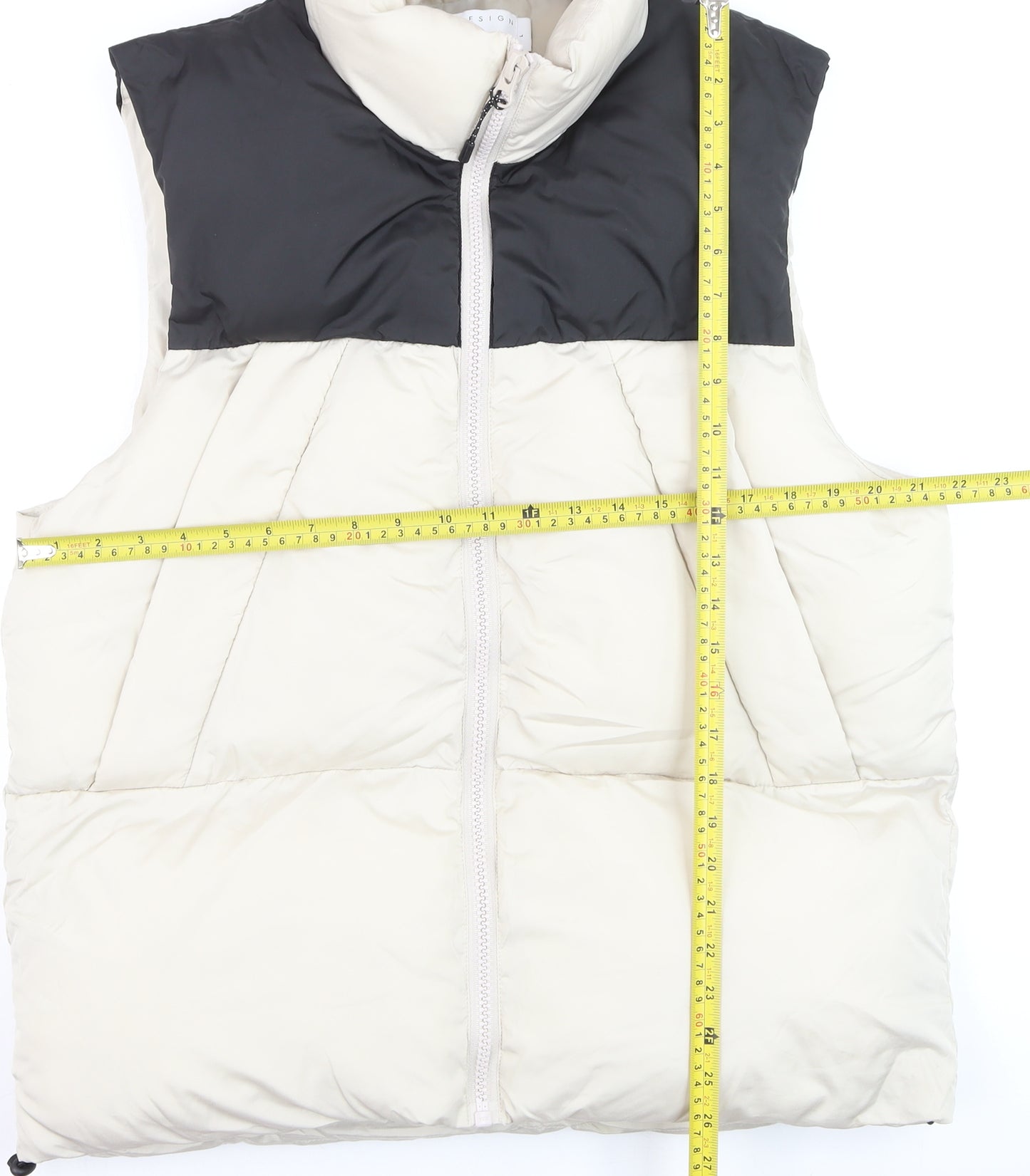 ASOS DESIGN Men’s Ivory Puffer Waistcoat L 42in Full Zip Quilted Vest