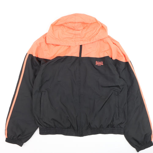 Lonsdale Women's Black & Orange Hooded Windbreaker Jacket Size 16