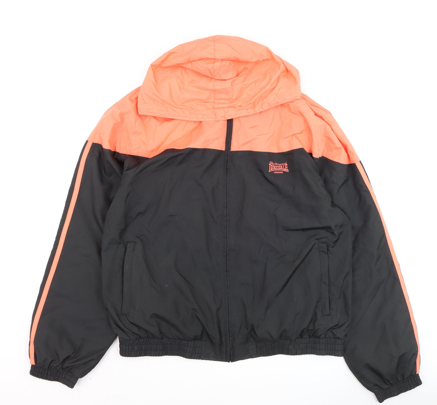 Lonsdale Women's Black & Orange Hooded Windbreaker Jacket Size 16