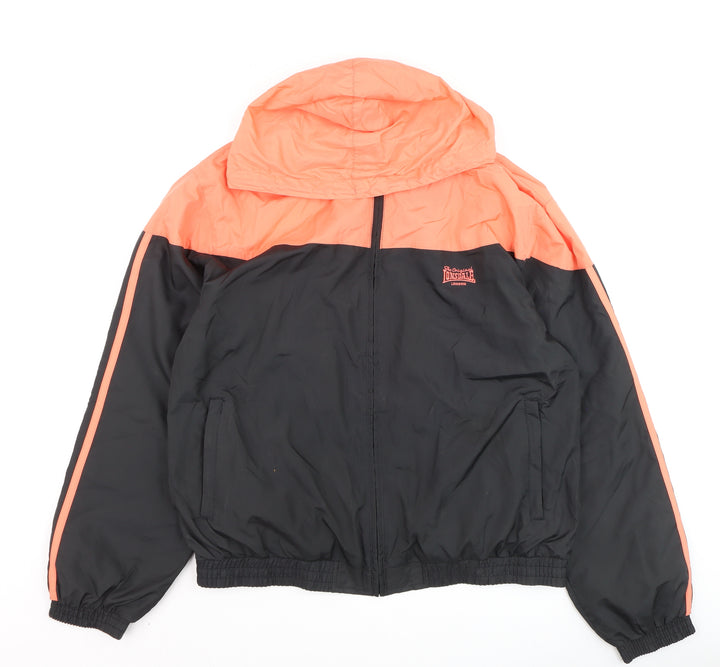 Lonsdale Women's Black & Orange Hooded Windbreaker Jacket Size 16