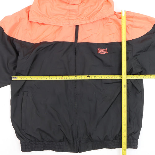 Lonsdale Women's Black & Orange Hooded Windbreaker Jacket Size 16
