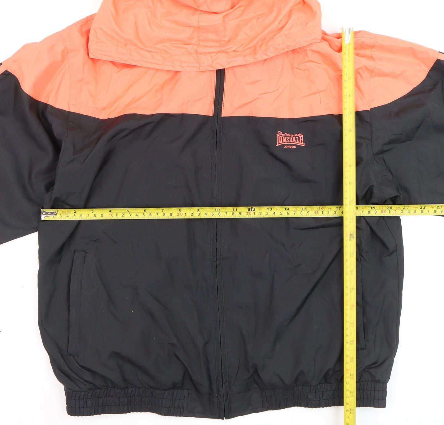 Lonsdale Women's Black & Orange Hooded Windbreaker Jacket Size 16