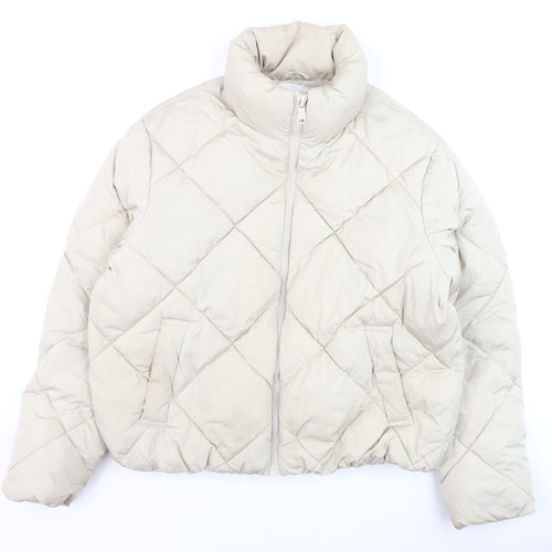 Primark Women Beige Quilted Puffer Jacket L Winter Coat