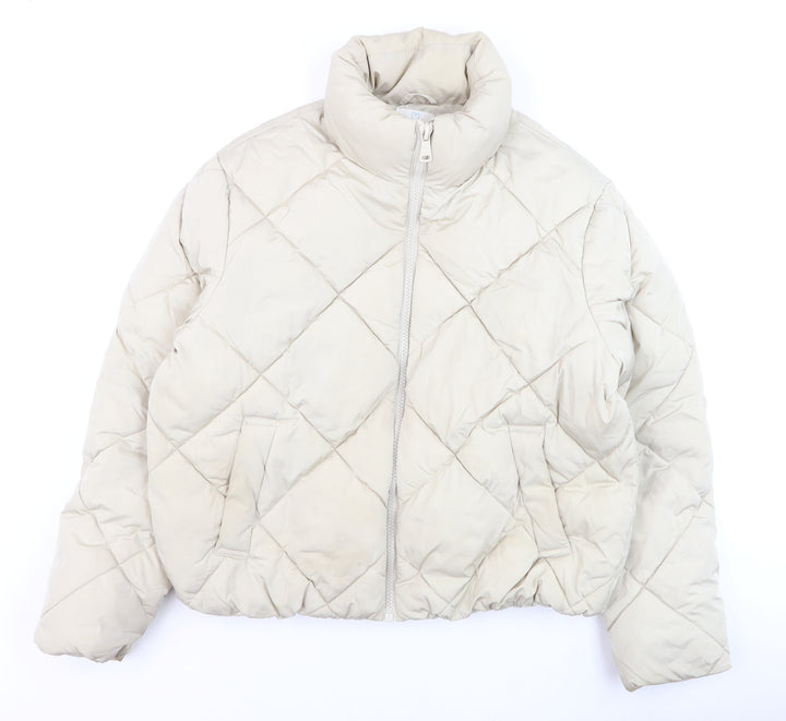 Primark Women Beige Quilted Puffer Jacket L Winter Coat