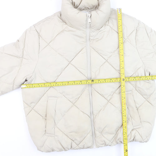 Primark Women Beige Quilted Puffer Jacket L Winter Coat