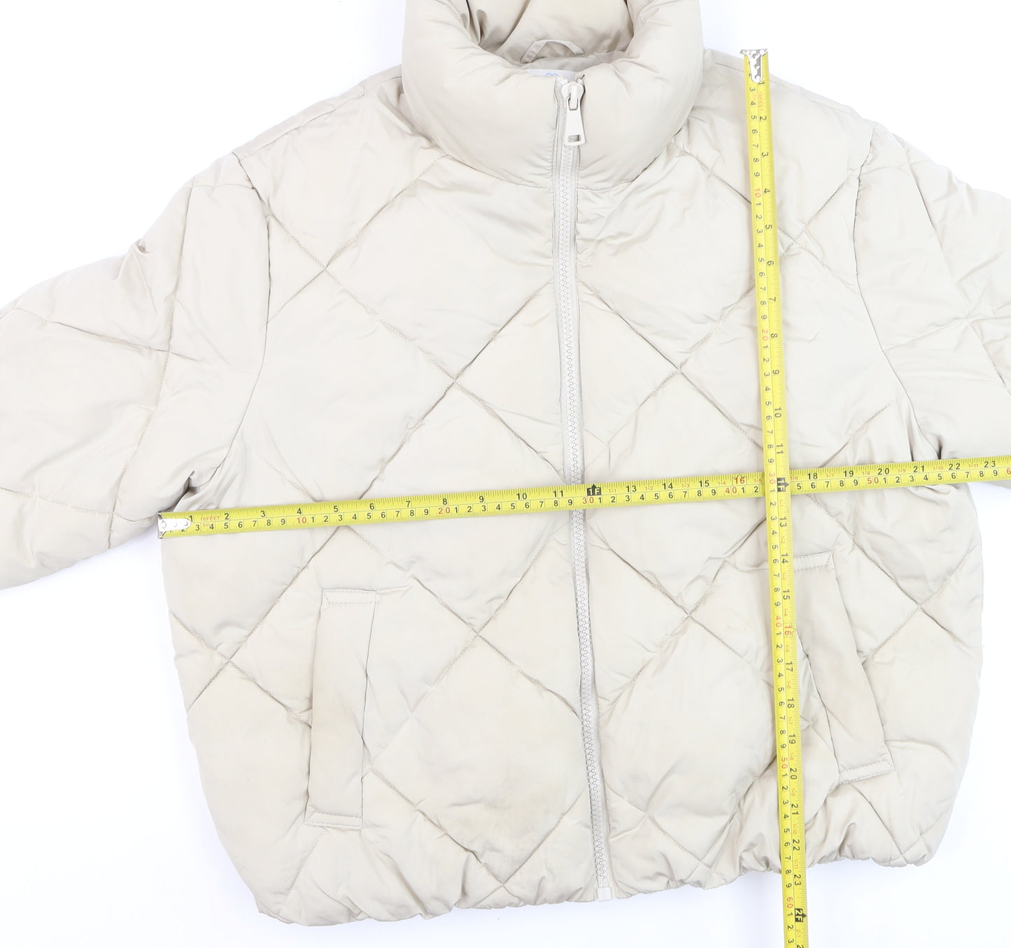 Primark Women Beige Quilted Puffer Jacket L Winter Coat