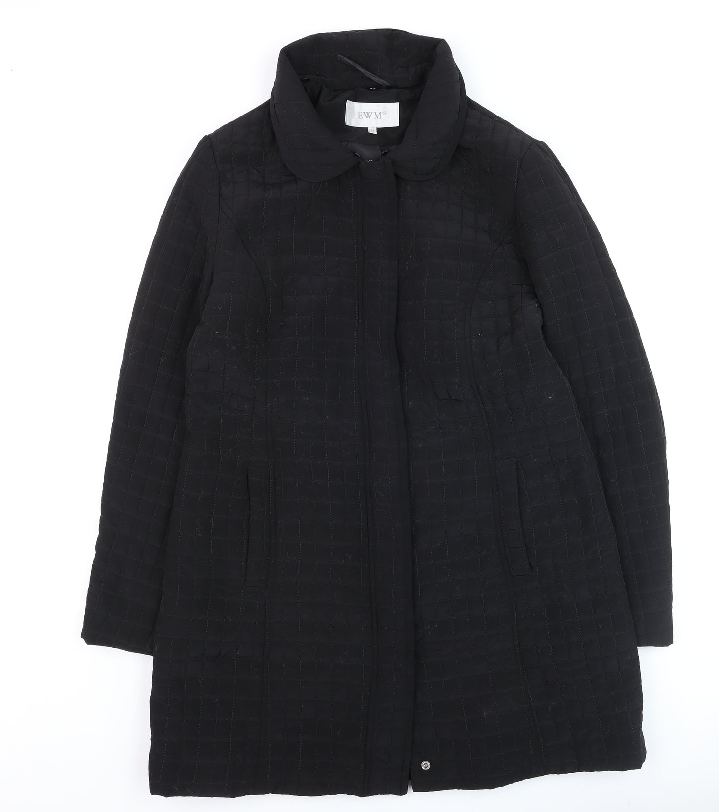 EWM Women’s Black Quilted Mid-Length Coat Size 12