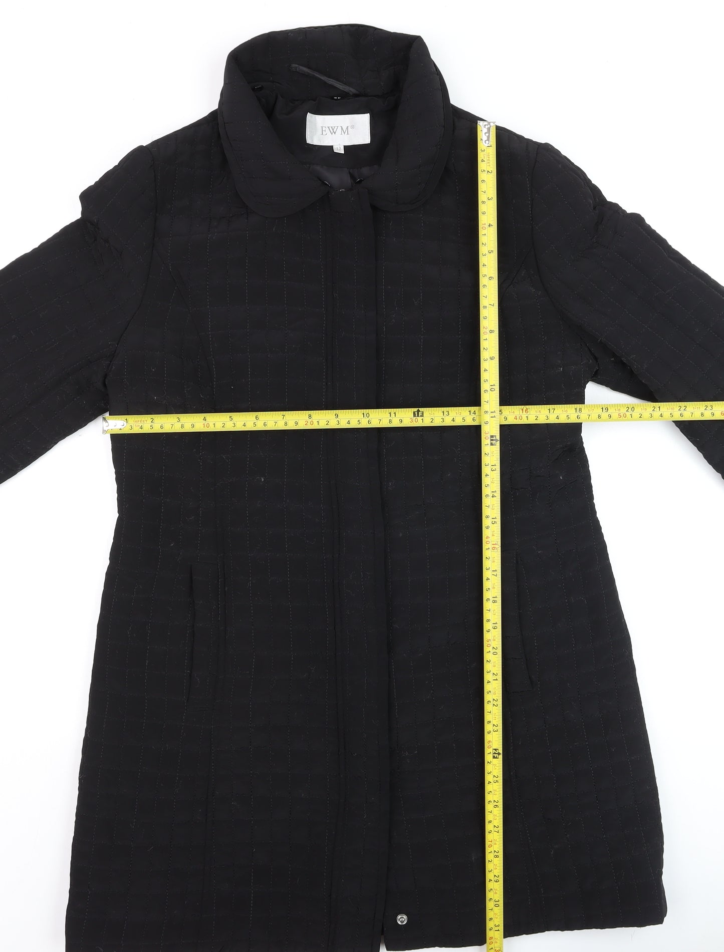 EWM Women’s Black Quilted Mid-Length Coat Size 12