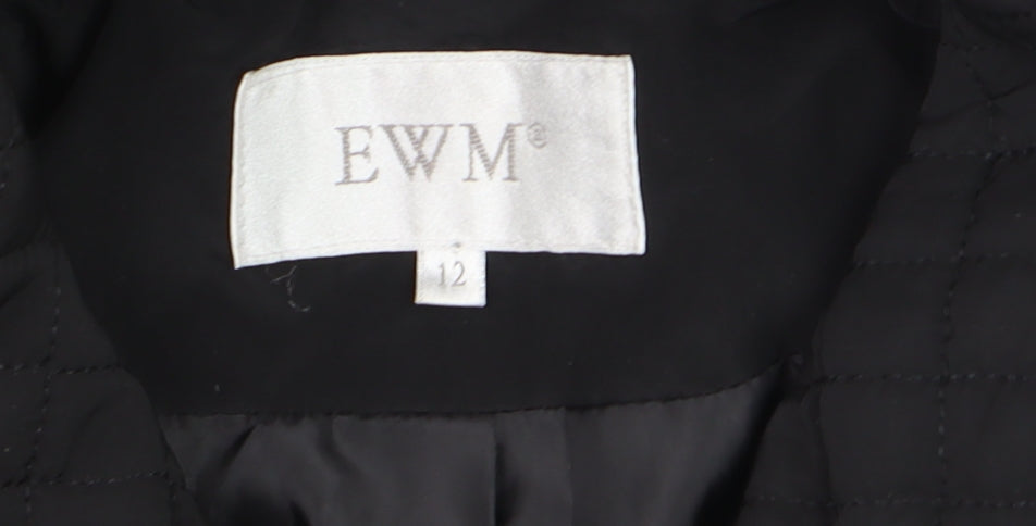 EWM Women’s Black Quilted Mid-Length Coat Size 12