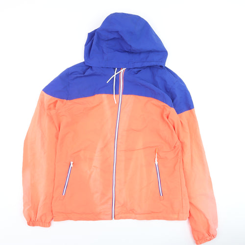 Superdry Mens Orange Blue Windbreaker Jacket Size L Hooded Zip-Up