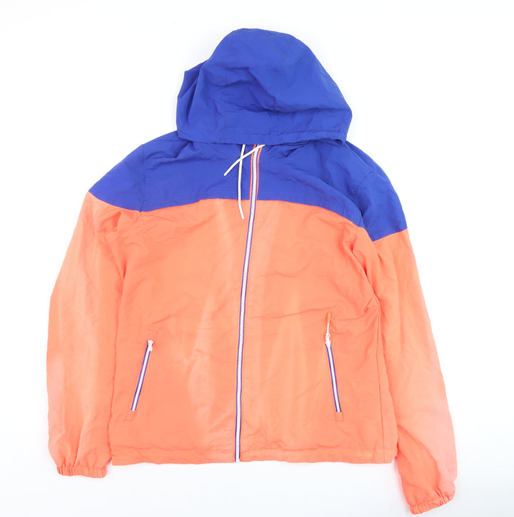Superdry Mens Orange Blue Windbreaker Jacket Size L Hooded Zip-Up