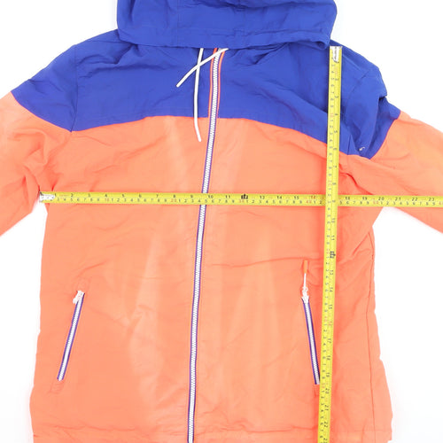 Superdry Mens Orange Blue Windbreaker Jacket Size L Hooded Zip-Up