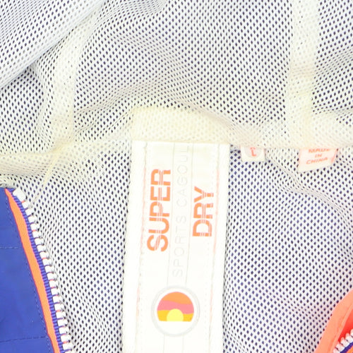 Superdry Mens Orange Blue Windbreaker Jacket Size L Hooded Zip-Up