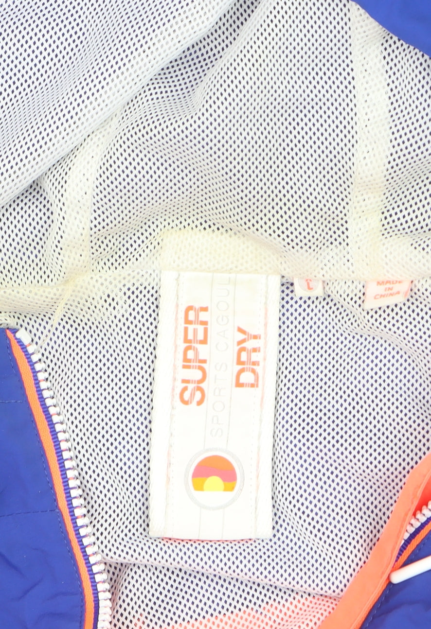 Superdry Mens Orange Blue Windbreaker Jacket Size L Hooded Zip-Up