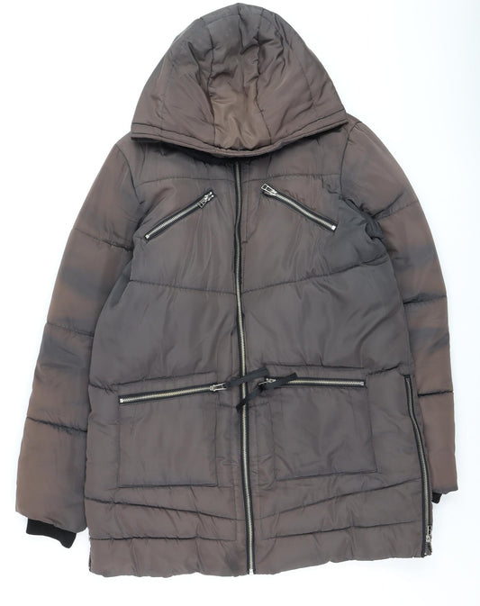 Dorothy Perkins Women's Brown Long Puffer Coat Size 14 With Hood