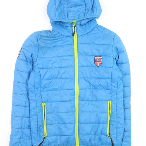Exploring Norway Boys Blue Hooded Puffer Jacket M Nylon Winter Coat