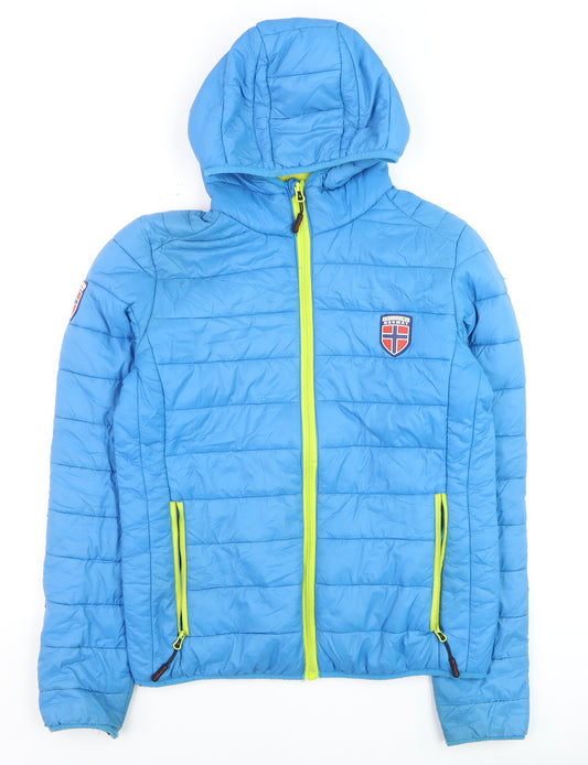 Exploring Norway Boys Blue Hooded Puffer Jacket M Nylon Winter Coat