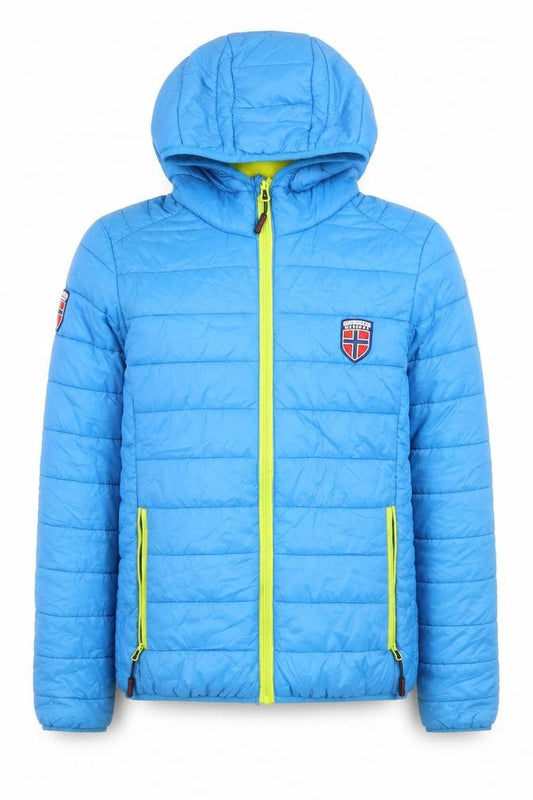 Exploring Norway Boys Blue Hooded Puffer Jacket M Nylon Winter Coat