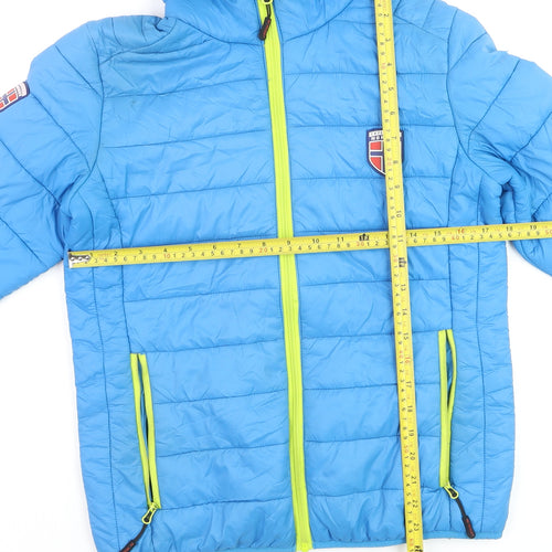 Exploring Norway Boys Blue Hooded Puffer Jacket M Nylon Winter Coat