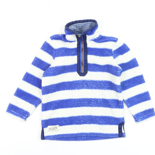 Joules Boys Blue White Striped 3 Years Fleece Half Zip Hoodie Sweatshirt