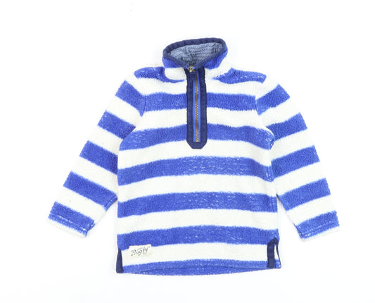 Joules Boys Blue White Striped 3 Years Fleece Half Zip Hoodie Sweatshirt