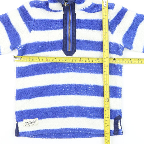 Joules Boys Blue White Striped 3 Years Fleece Half Zip Hoodie Sweatshirt