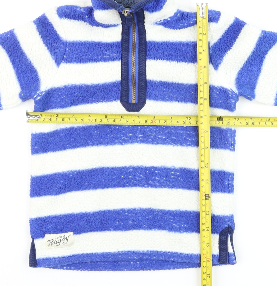 Joules Boys Blue White Striped 3 Years Fleece Half Zip Hoodie Sweatshirt