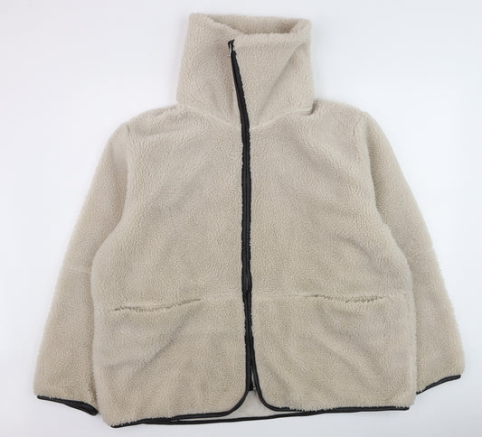 Arket Women’s Beige Fleece Zip Jacket Size 16 Lined Mid-Length