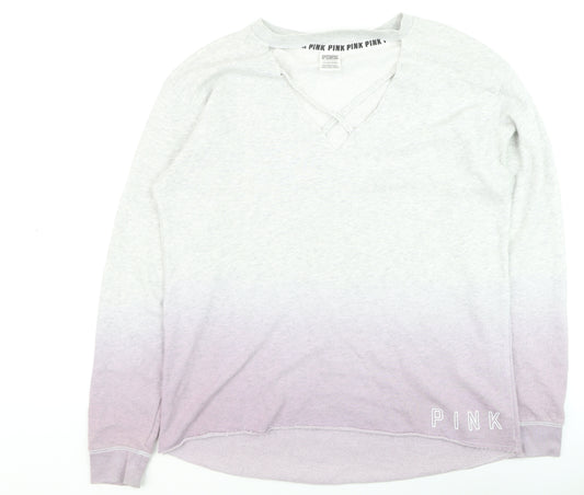 Victoria's Secret PINK Womens Grey Purple Ombre Pullover Sweatshirt Size S