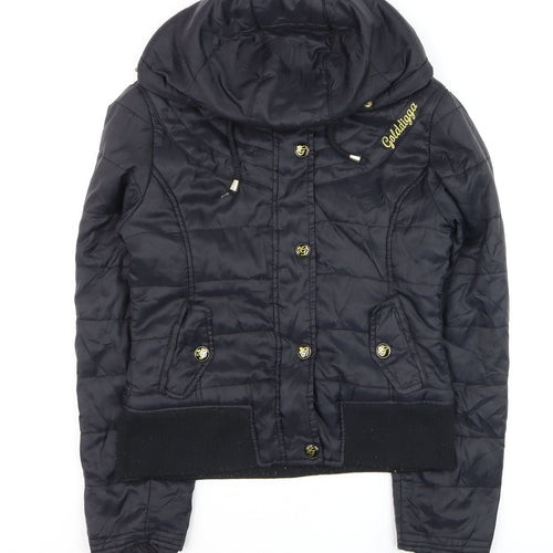 Golddigga Women's Black Small Quilted Hooded Puffer Jacket