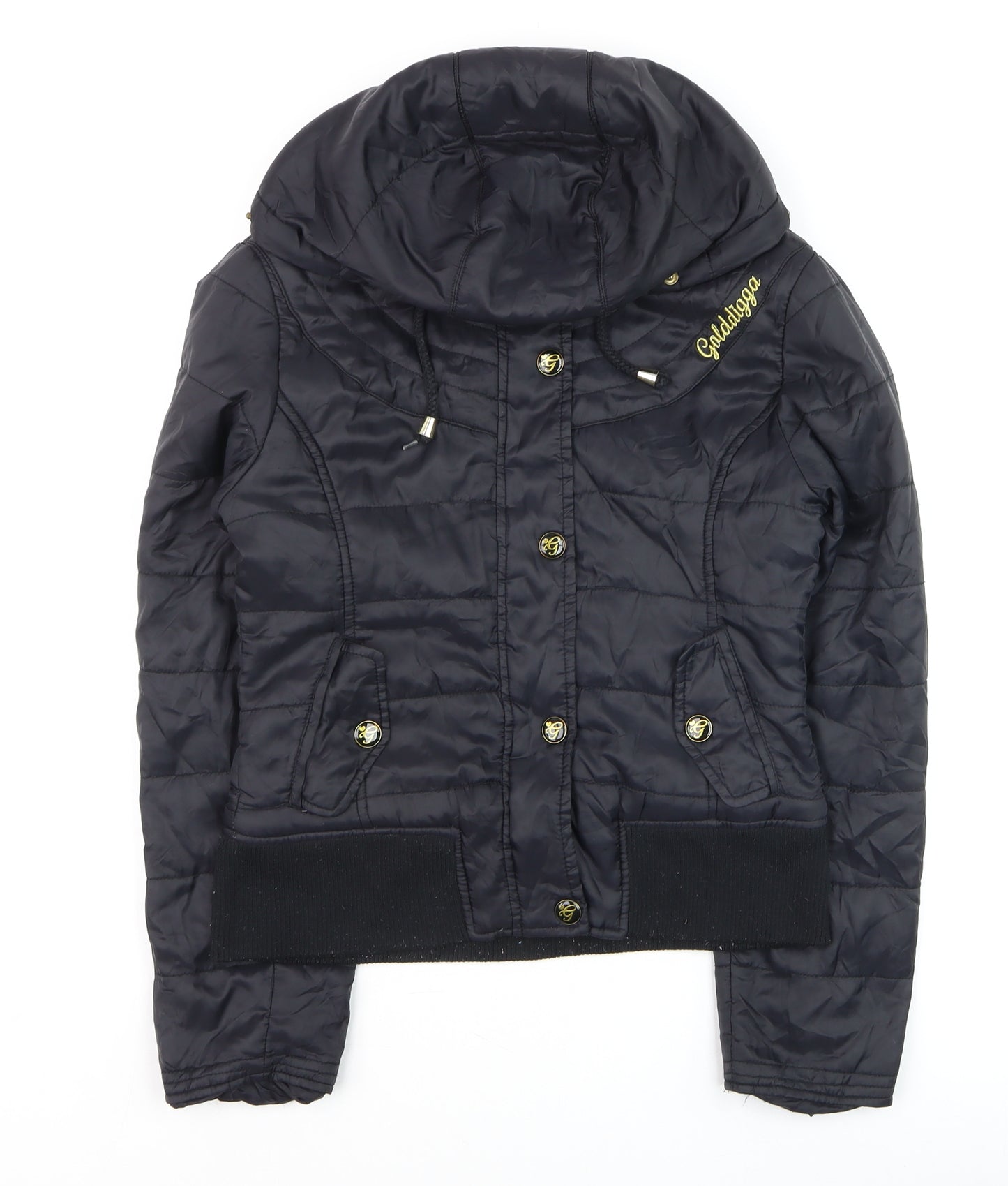 Golddigga Women's Black Small Quilted Hooded Puffer Jacket