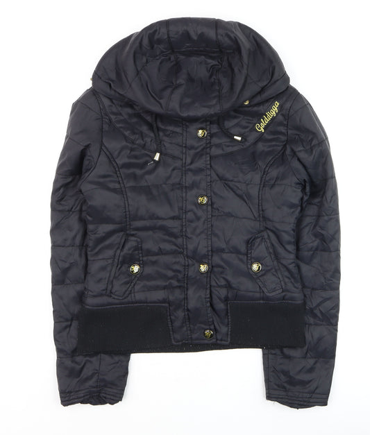Golddigga Women's Black Small Quilted Hooded Puffer Jacket