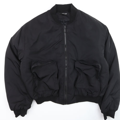 PrettyLittleThing Womens Black Bomber Jacket L Casual Zip Front