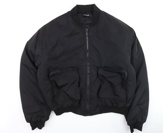 PrettyLittleThing Womens Black Bomber Jacket L Casual Zip Front