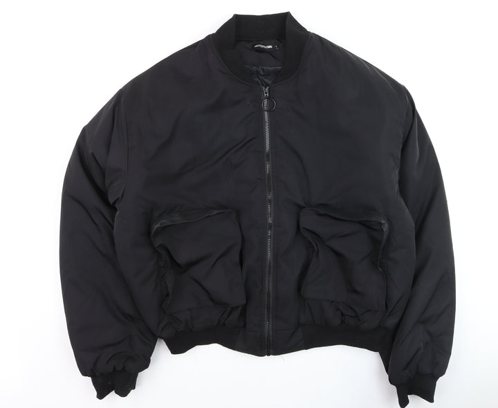 PrettyLittleThing Womens Black Bomber Jacket L Casual Zip Front
