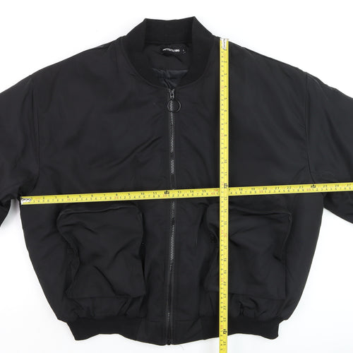PrettyLittleThing Womens Black Bomber Jacket L Casual Zip Front