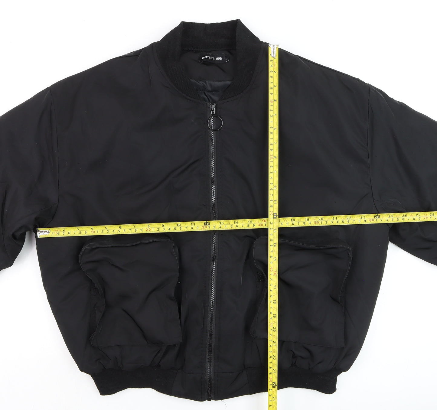 PrettyLittleThing Womens Black Bomber Jacket L Casual Zip Front