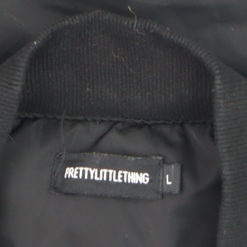 PrettyLittleThing Womens Black Bomber Jacket L Casual Zip Front