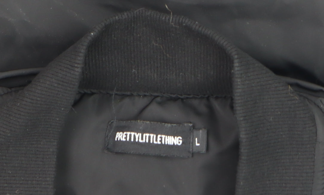 PrettyLittleThing Womens Black Bomber Jacket L Casual Zip Front