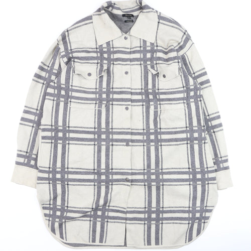 Massimo Dutti Women's Grey Check Long Sleeve Button-Up Shirt Size 12