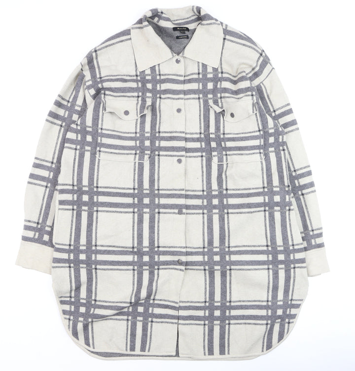 Massimo Dutti Women's Grey Check Long Sleeve Button-Up Shirt Size 12