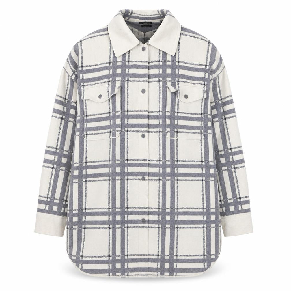 Front view of Massimo Dutti Women's Grey Check Long Sleeve Button-Up Shirt, size 12