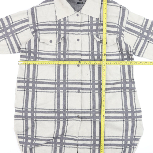 Massimo Dutti Women's Grey Check Long Sleeve Button-Up Shirt Size 12