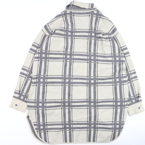 Massimo Dutti Women's Grey Check Long Sleeve Button-Up Shirt Size 12