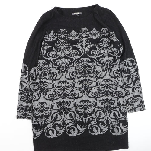 Next Women’s Black Grey Floral Tunic Jumper Size 18 Long Sleeve