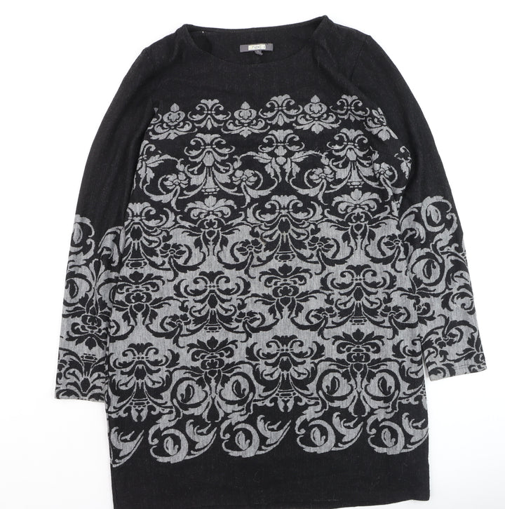 Next Women’s Black Grey Floral Tunic Jumper Size 18 Long Sleeve