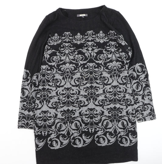 Next Women’s Black Grey Floral Tunic Jumper Size 18 Long Sleeve