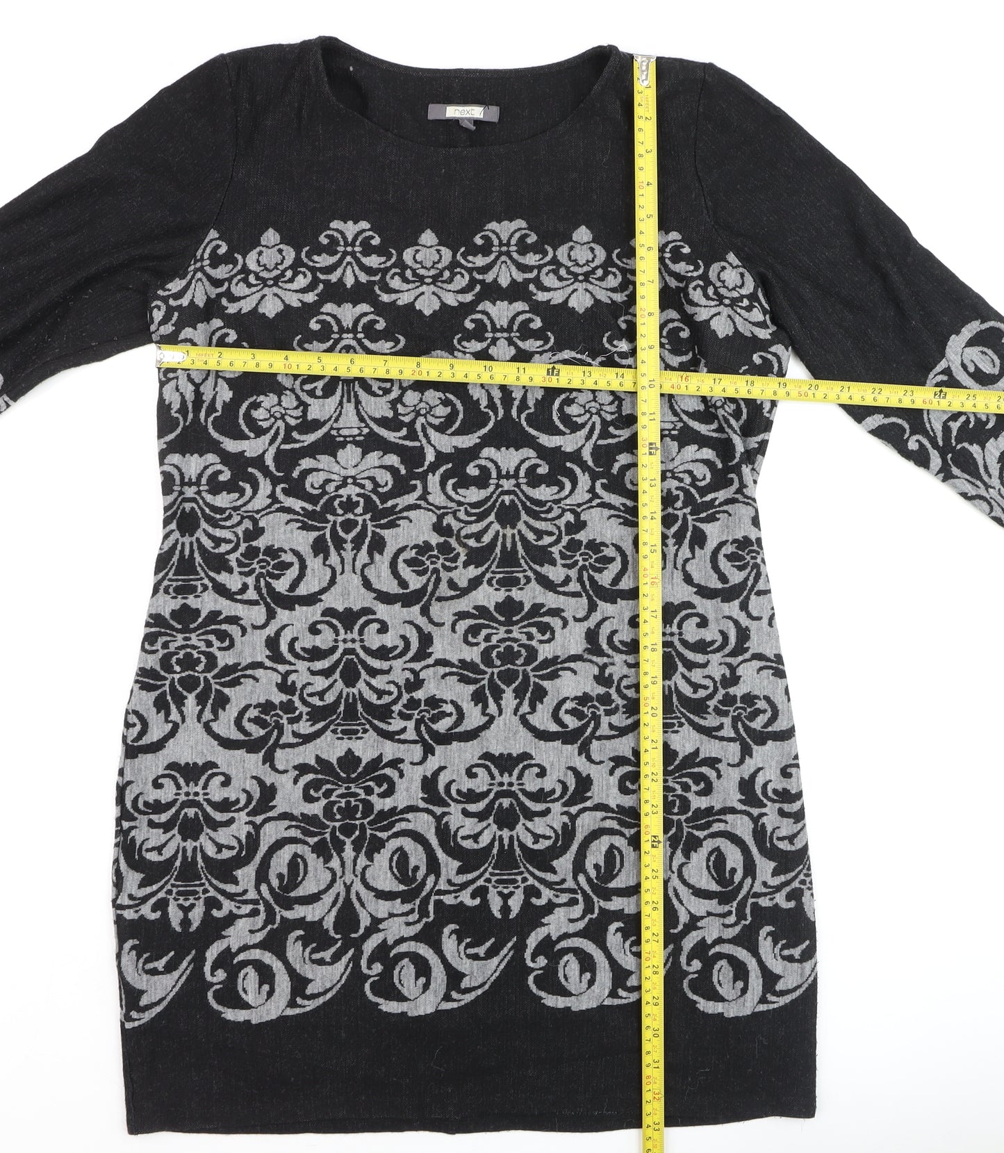 Next Women’s Black Grey Floral Tunic Jumper Size 18 Long Sleeve