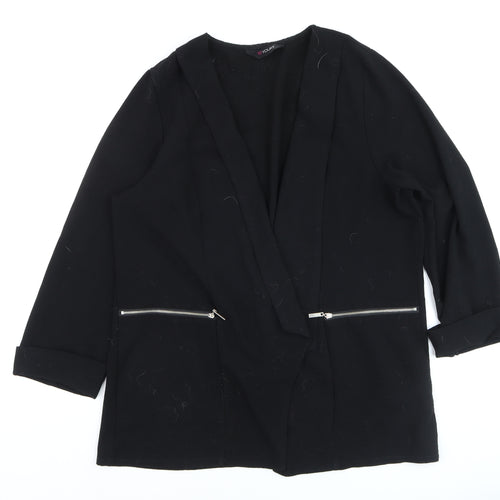 Yours Women Black Plus Size 20 Open Front Blazer with Zip Pockets